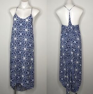 L*Space blue white Mazarron high low strappy geometric beach dress S